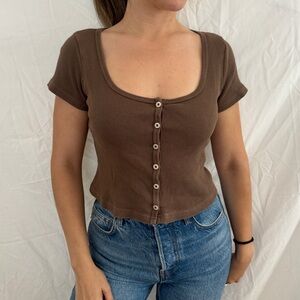 Brandy Melville Button-Down Ribbed Crop Top